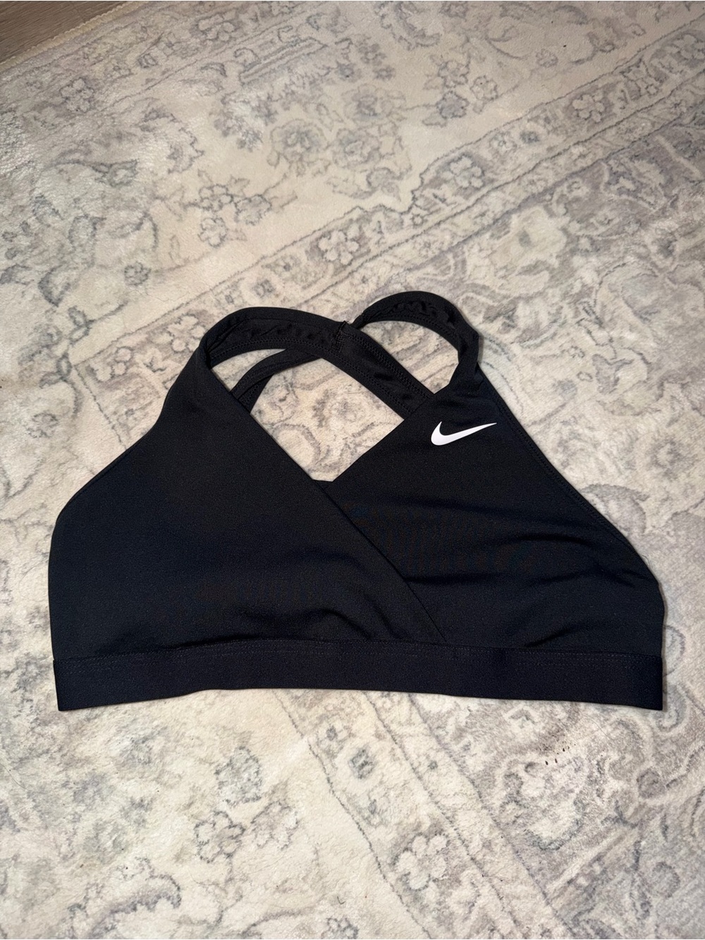 Nike Black Cross-Back Sports Bra with White Swoosh